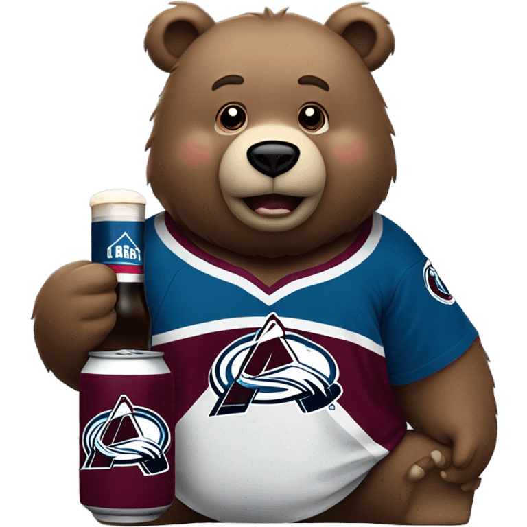 fat bear with a beer in a colorado avalanche jersey emoji