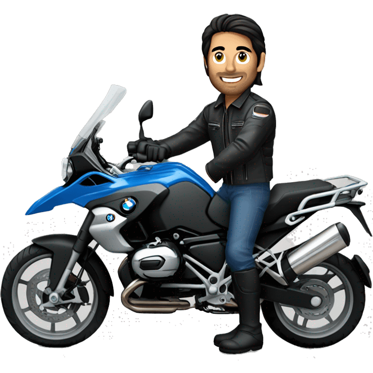 motorcycle bmw gs 1250 black and male rider on bike dark hair blue eyes emoji