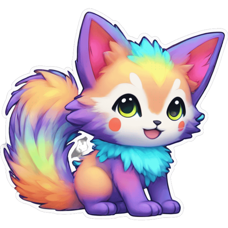 Anthro Fluffy Cool Cute Magical Elemental Shiny Colorful Neon Vibrant Colors Sparkle Kemono-style Chibi Fantasy-Animal-Fakémon-Pokémon-Hybrid Fur Sona Aesthetic Full Body Sticker emoji