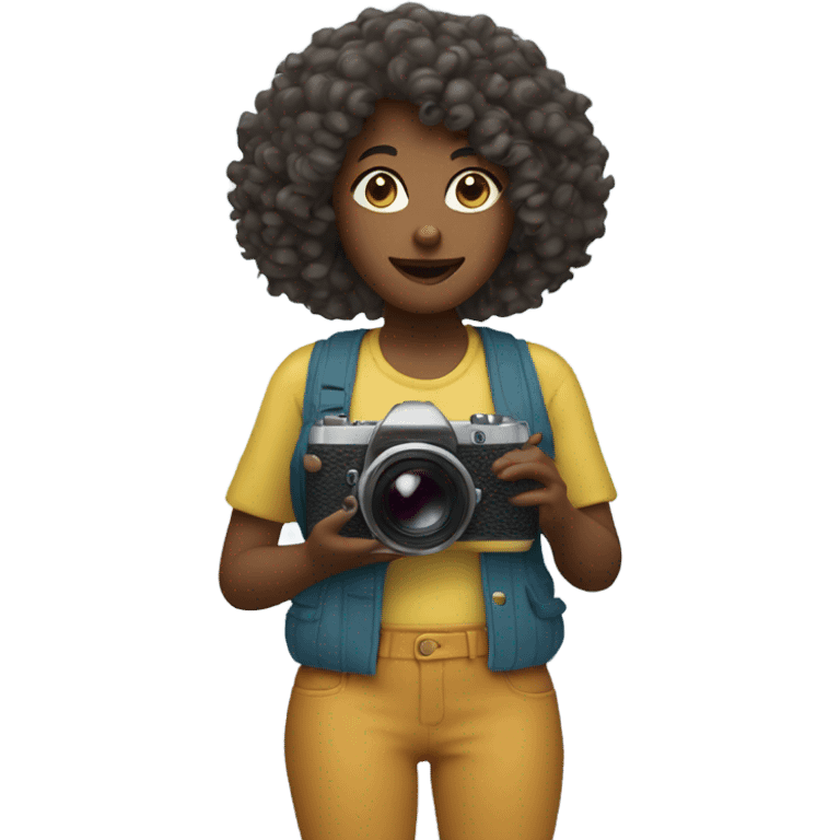 woman with curly hair holding digital camera emoji