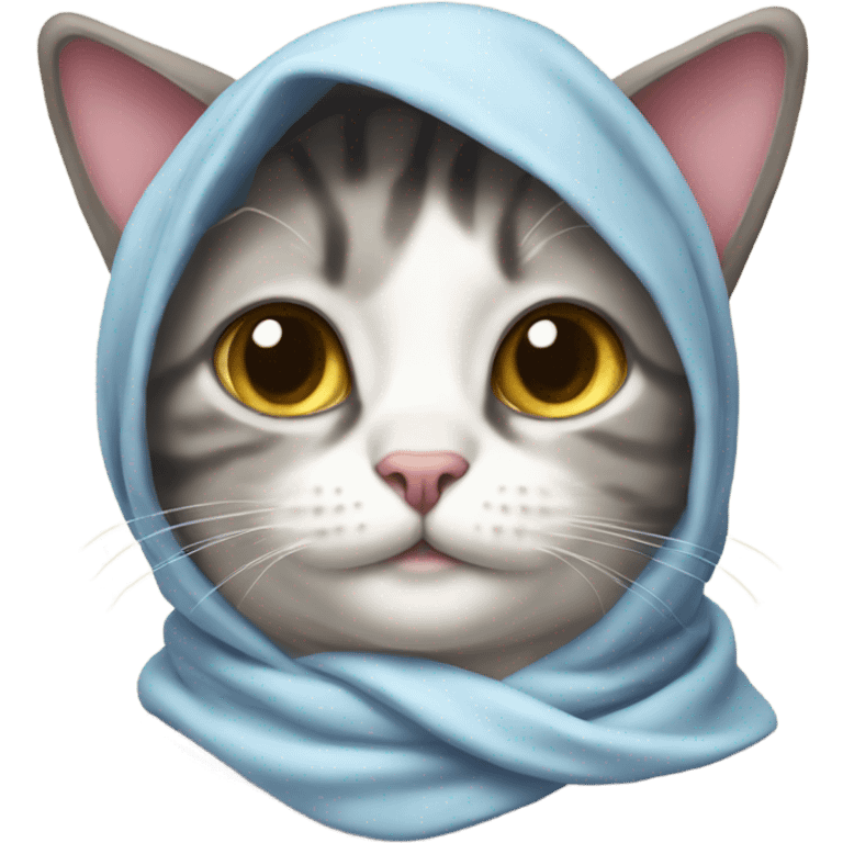 Cat wearing a headscarf tied under the chin like babushkas emoji