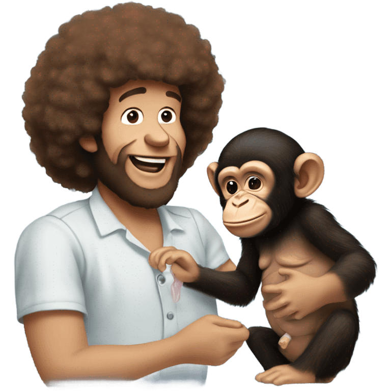 Bob Ross bottle feeding a baby chimpanzee emoji