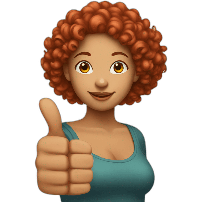 A mulatto woman with red curly hair of Asian appearance shows a big thumbs up emoji