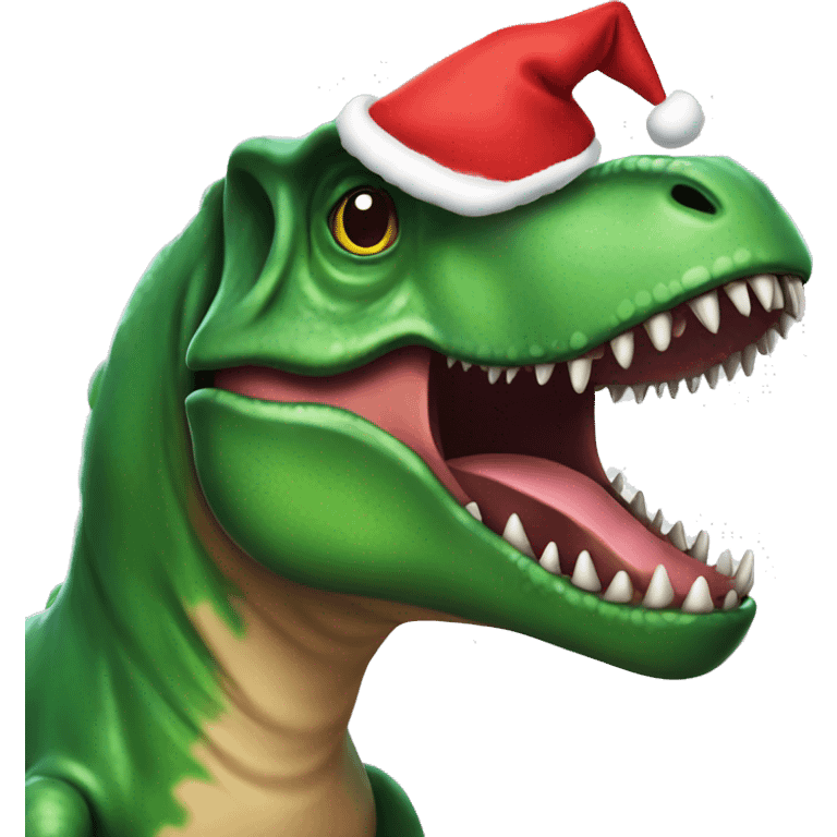 T-rex wearing Christmas hat emoji