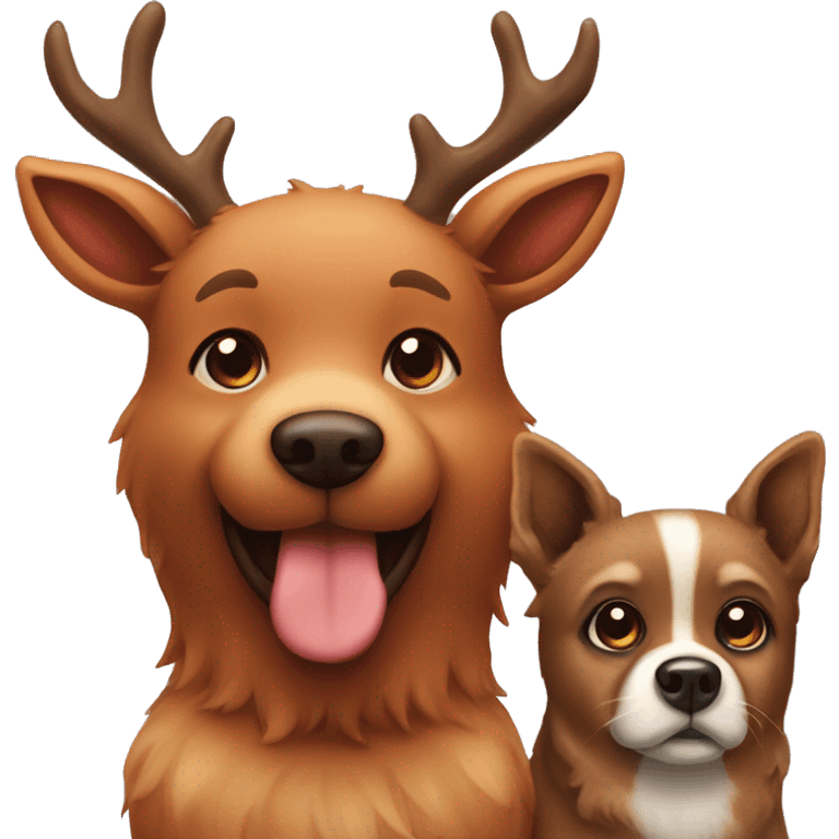 Cute Rudolph the deer and a brown furry dog emoji