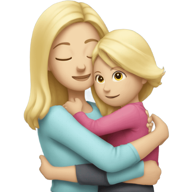 Blonde Mother huggings with a girl emoji