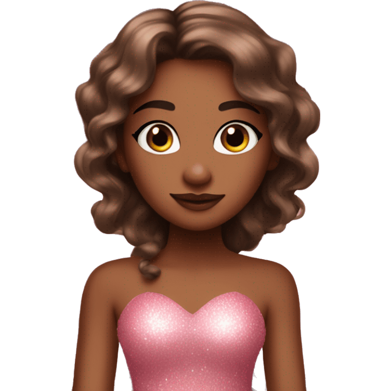 Brown skin fairy with long straight brown hair pink dress pink sparkly eyeshadow and long eyelashes and wings emoji