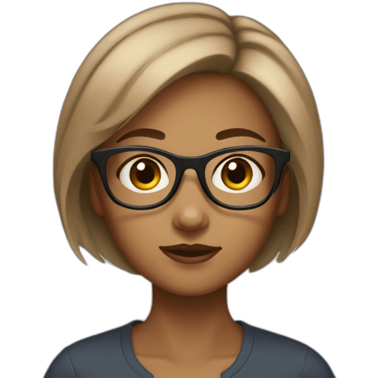 light brown girl, short hair, eyeglasses, different size eyes emoji