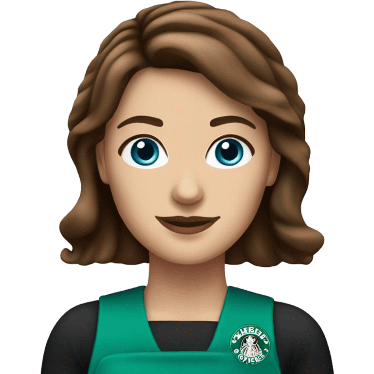 white female starbucks barista with brown hair and blue eyes emoji