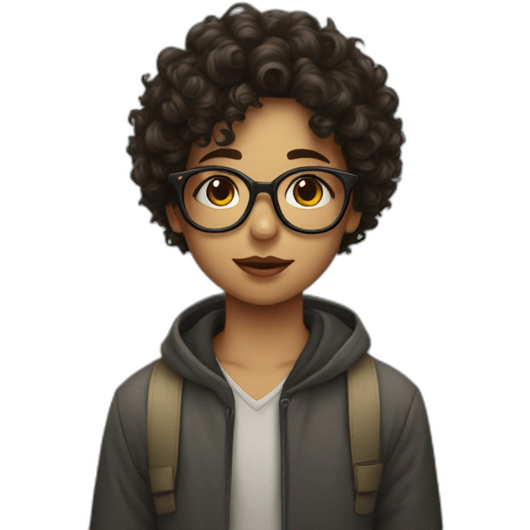 curly girl with glasses kiss a dark hair boy emoji