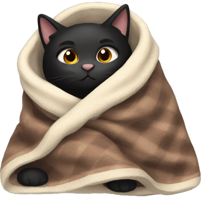 black cat cozy in a blanket emoji