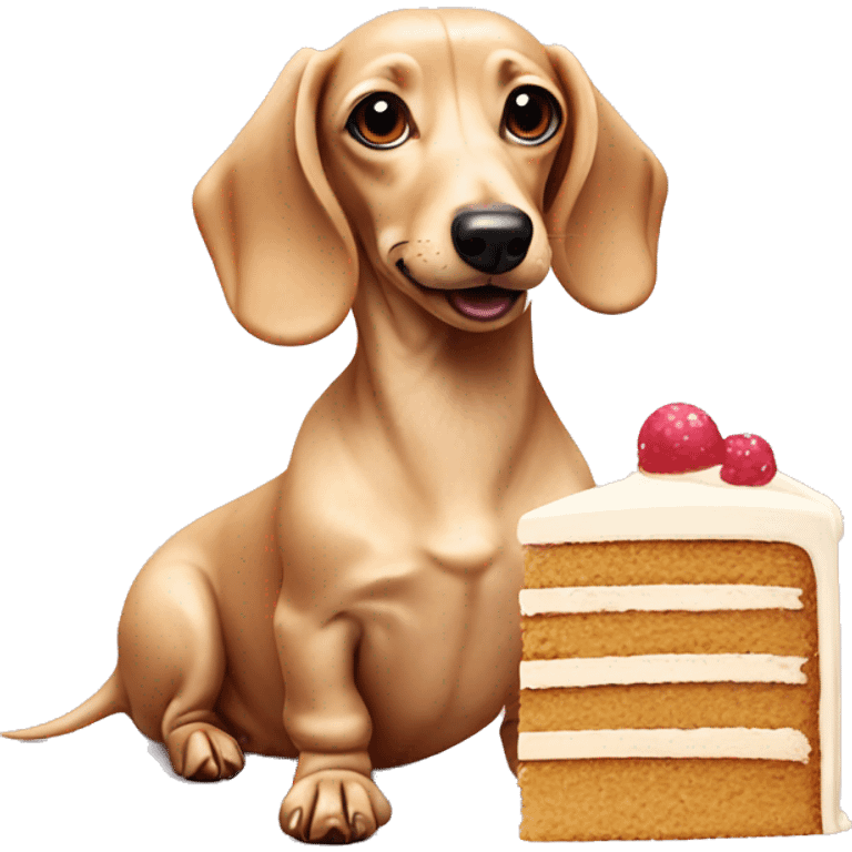 cream dachshund with cake emoji