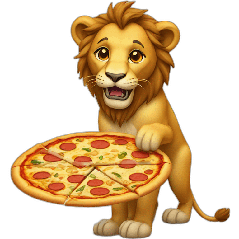 Un lion qui mange une pizza emoji