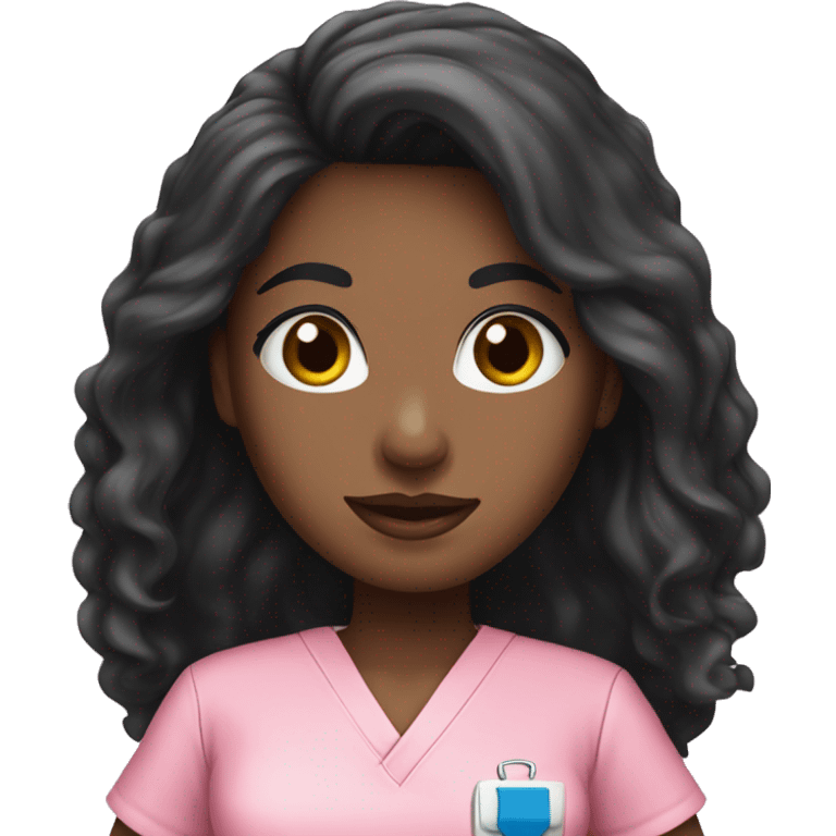 Black Long hair blue eyes nurse in pink scrubs  emoji