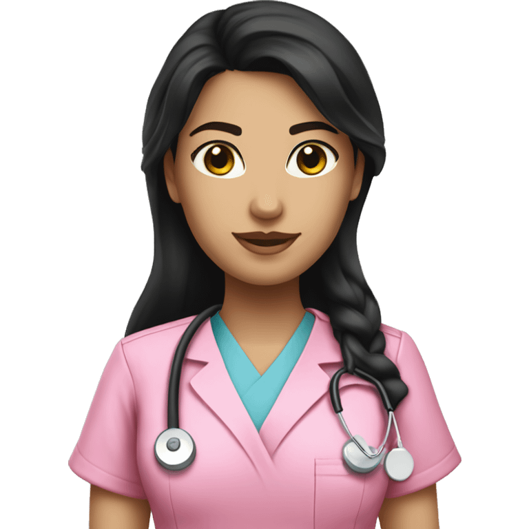 pretty brunette nurse with long black hair in pink scrubs emoji