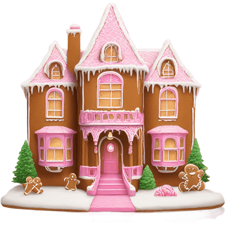 Intricate gingerbread mansion with pink decorations emoji