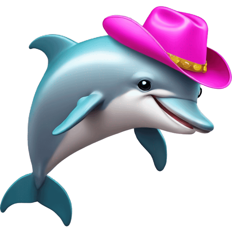 Dolphin with pink cowboy hat and super happy face, with a horse tail emoji