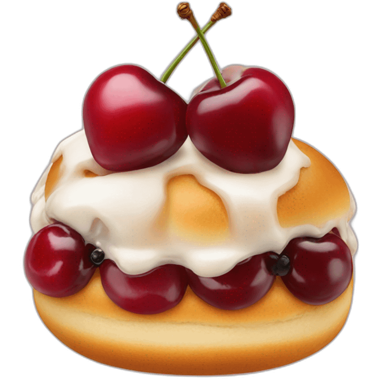 two iced buns with cherries on top emoji