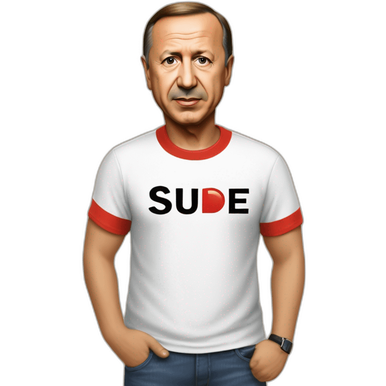 Recep Tayyip Erdoğan wears a T-shirt with the word Sude on it emoji