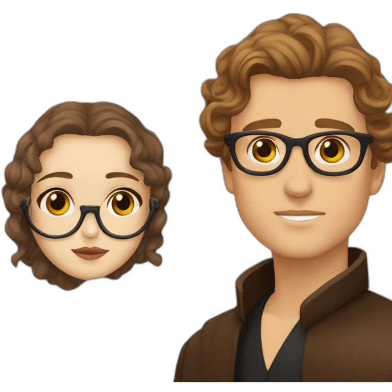 anakin with glasses and padme with hazel eyes, wavy hair emoji