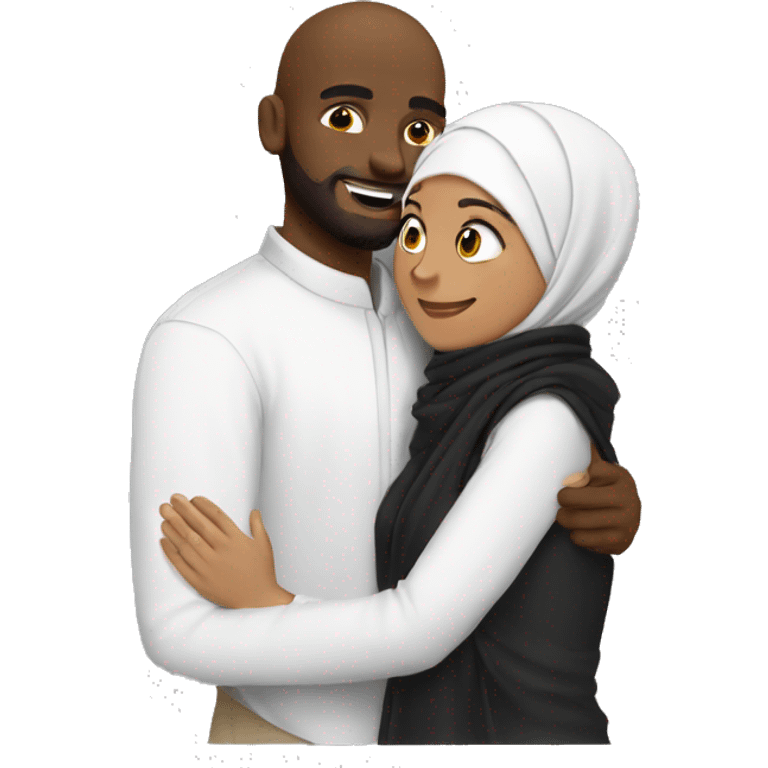 Black hijabi hugging Muslim man  emoji