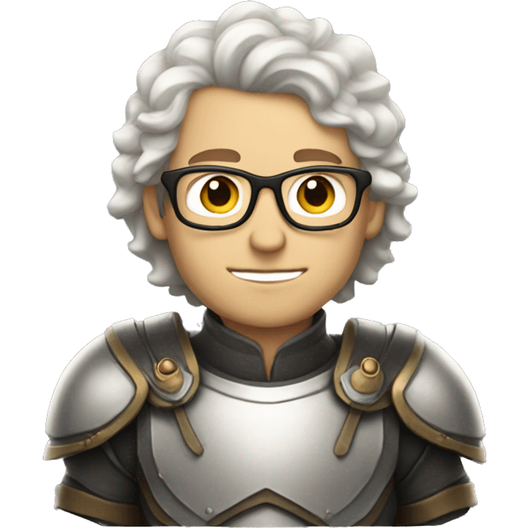 white guy with wavy hair and round glasses wearing armor emoji