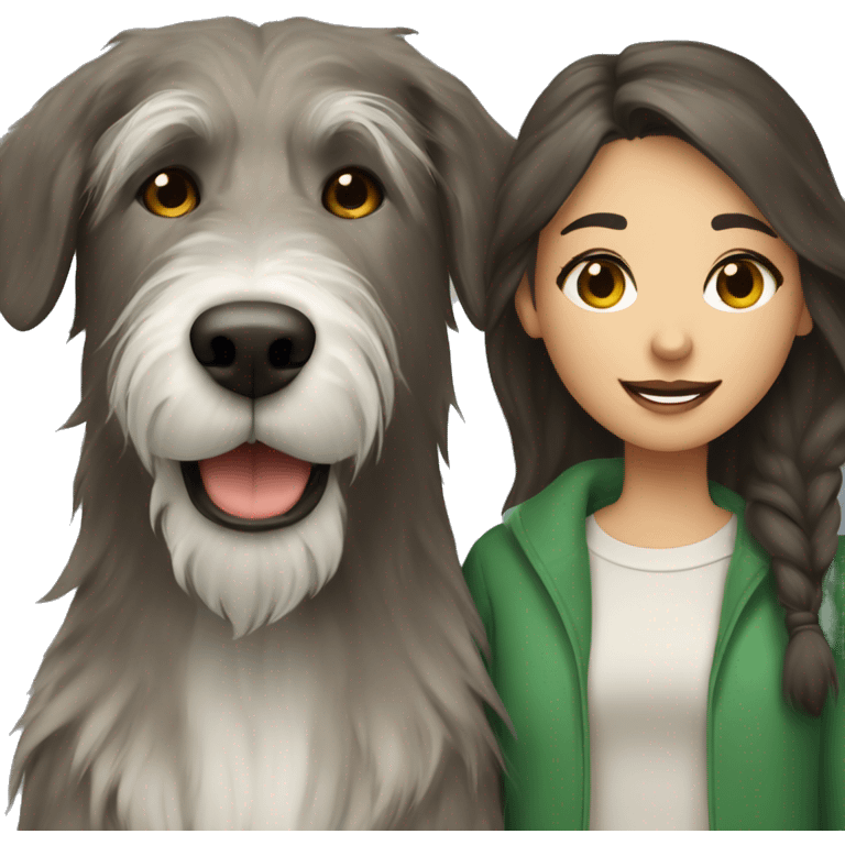 Dark Brown hair girl and an Irish wolfhound dog emoji