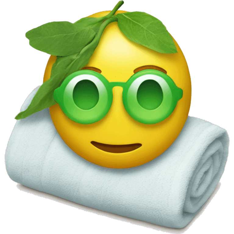 yellow emoji with cucumbers on eyes and a towel on their head relaxing emoji