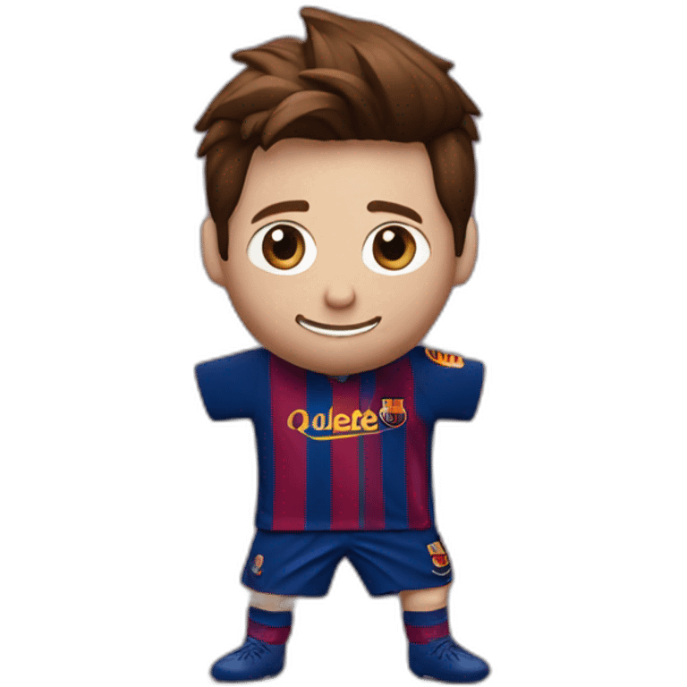 Messi dancing in a shiny women's dress with a Barcelona team shirt design emoji