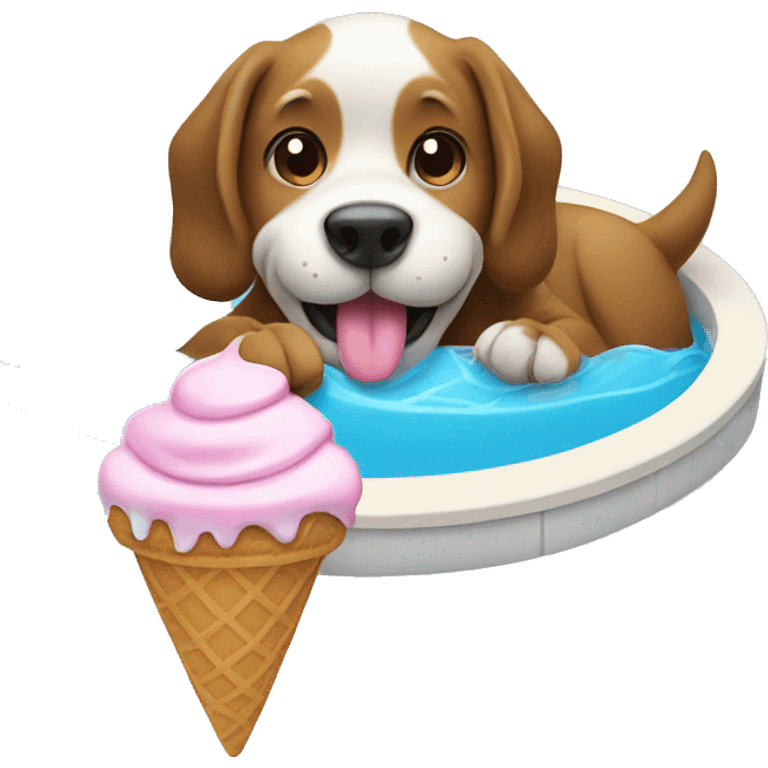 dog eating ice cream in a pool  emoji