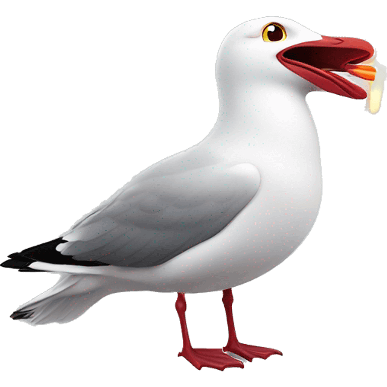 a seagull singing out loud with red laser leaving from its eyes emoji