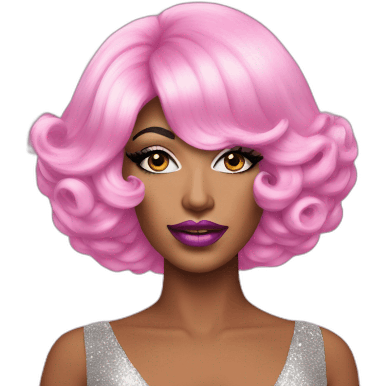 Drag queen wearing a pink wig and extravagant makeup emoji