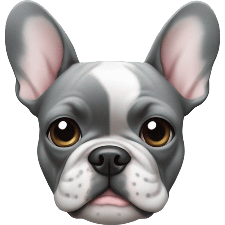 The French bulldog is a light gray monophonic with blue eyes emoji