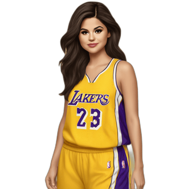 selena gomez with yellow lakers jersey emoji