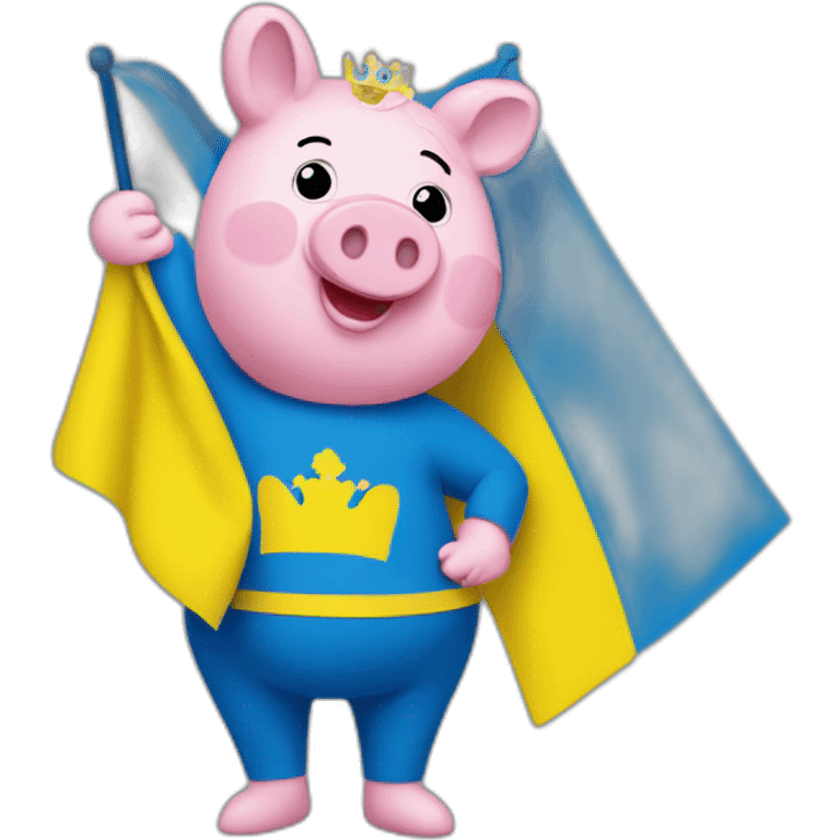 Pepa pig holds a Ukrainian flag emoji