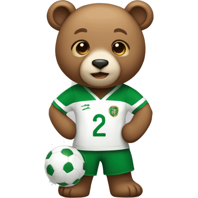 Cute bear wearing a green and white soccer jersey emoji