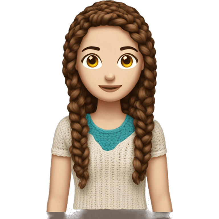 White girl with straight brown hair crocheting  emoji