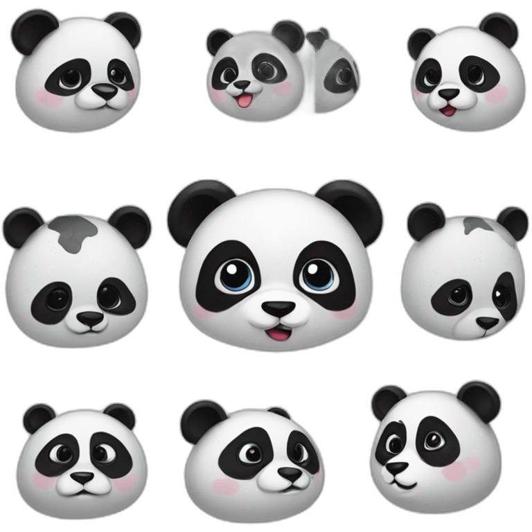 Panda as a character with six different emotion emoji