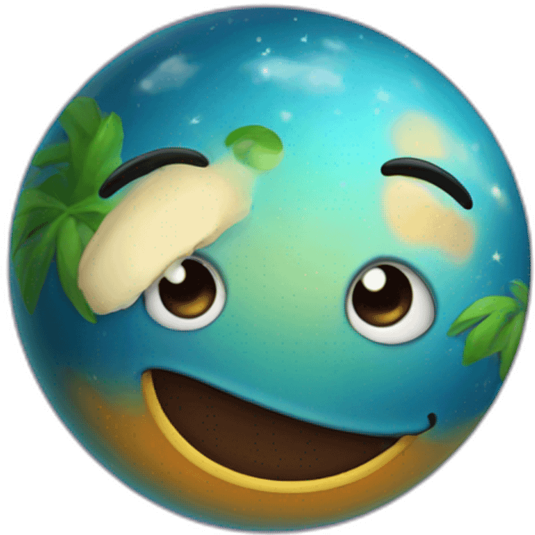 exotic planet with a cartoon smiling face emoji