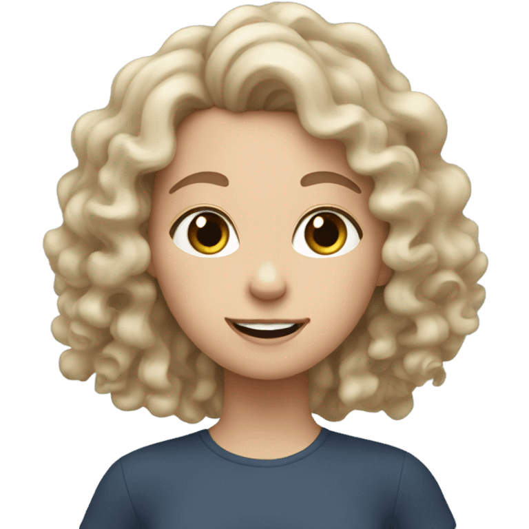 White girl with curly hair waving  emoji