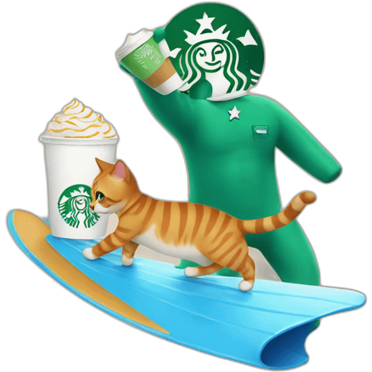 cat surfing with starbucks in hand emoji