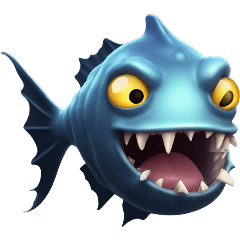 Anglerfish with a glowing lure hanging from its forehead, sharp teeth, and big eyes. emoji