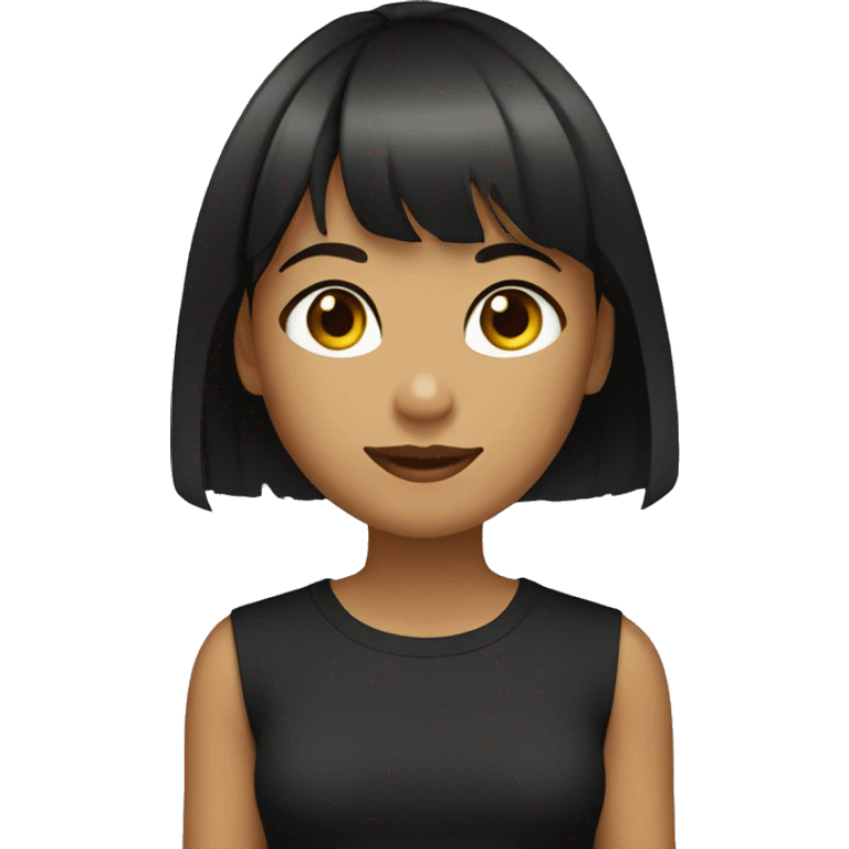 Girl with short hair with bangs, brown eyes, black T-shirt emoji