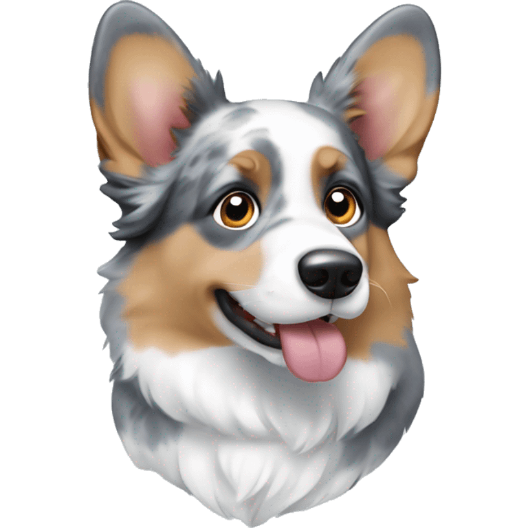 Blue Merle corgi with a blue eye emoji