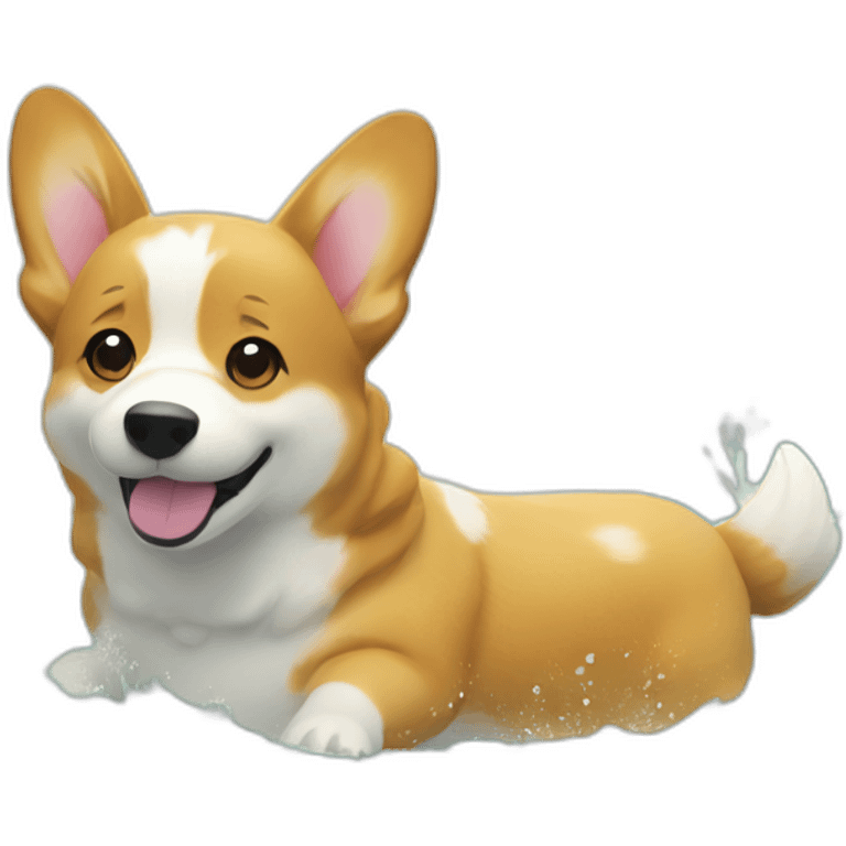 Swimming corgi water happy summer emoji