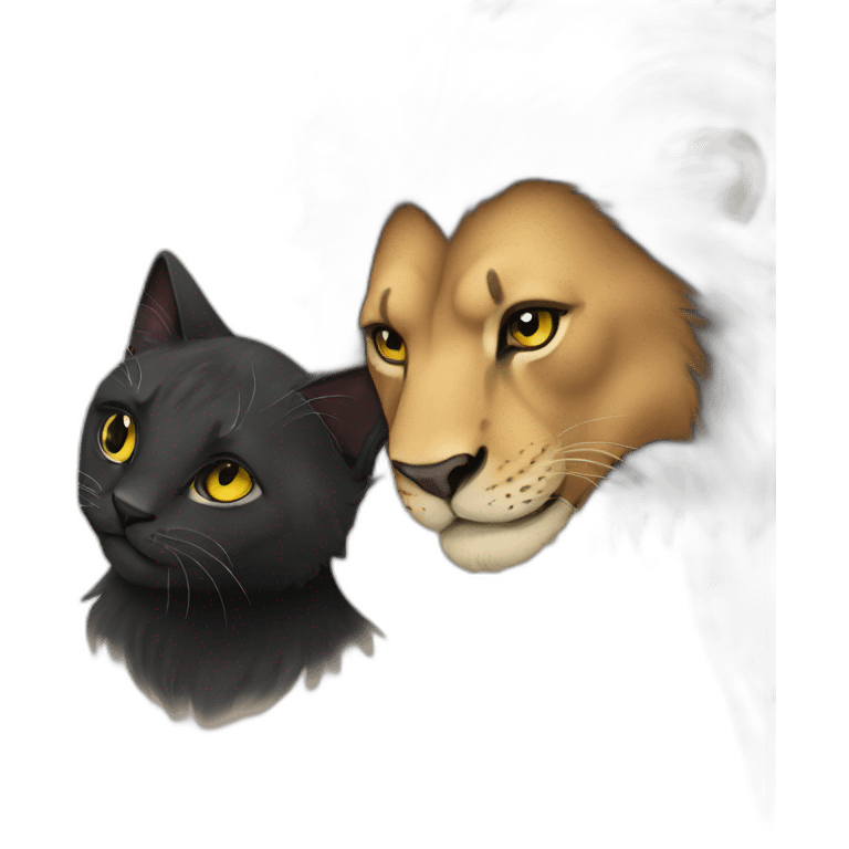 Lion and black cat love emoji