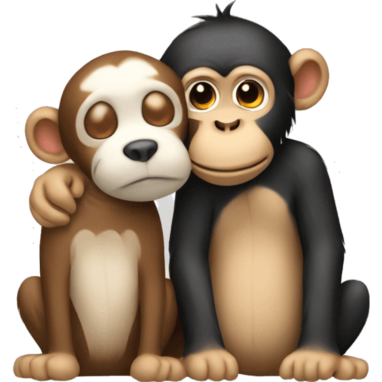 A monkey kissing on the cheek and hugging a dog emoji