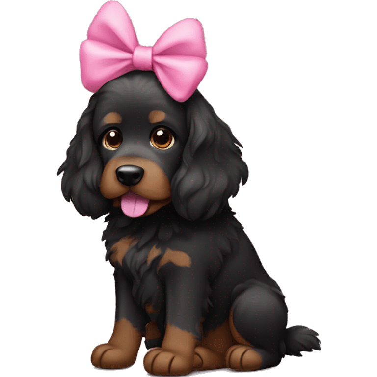 Bernie's mountain doodle black and brown dog with pink bow emoji