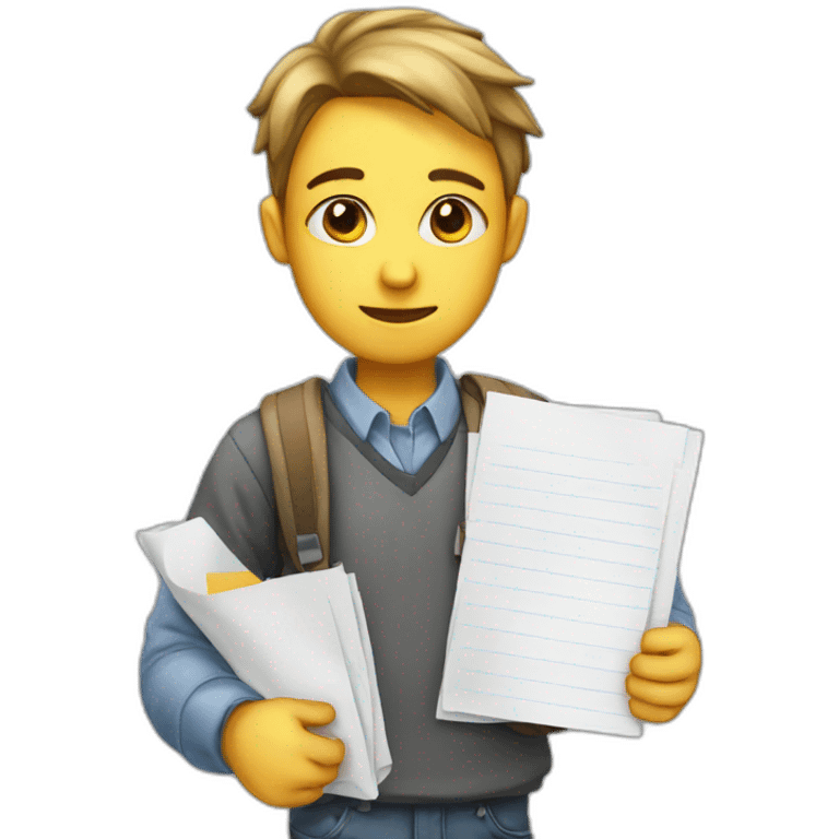 student carrying exam sheets looking sorry emoji