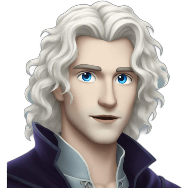 pale handsome vampire prince with long wavy white hair and light blue eyes emoji